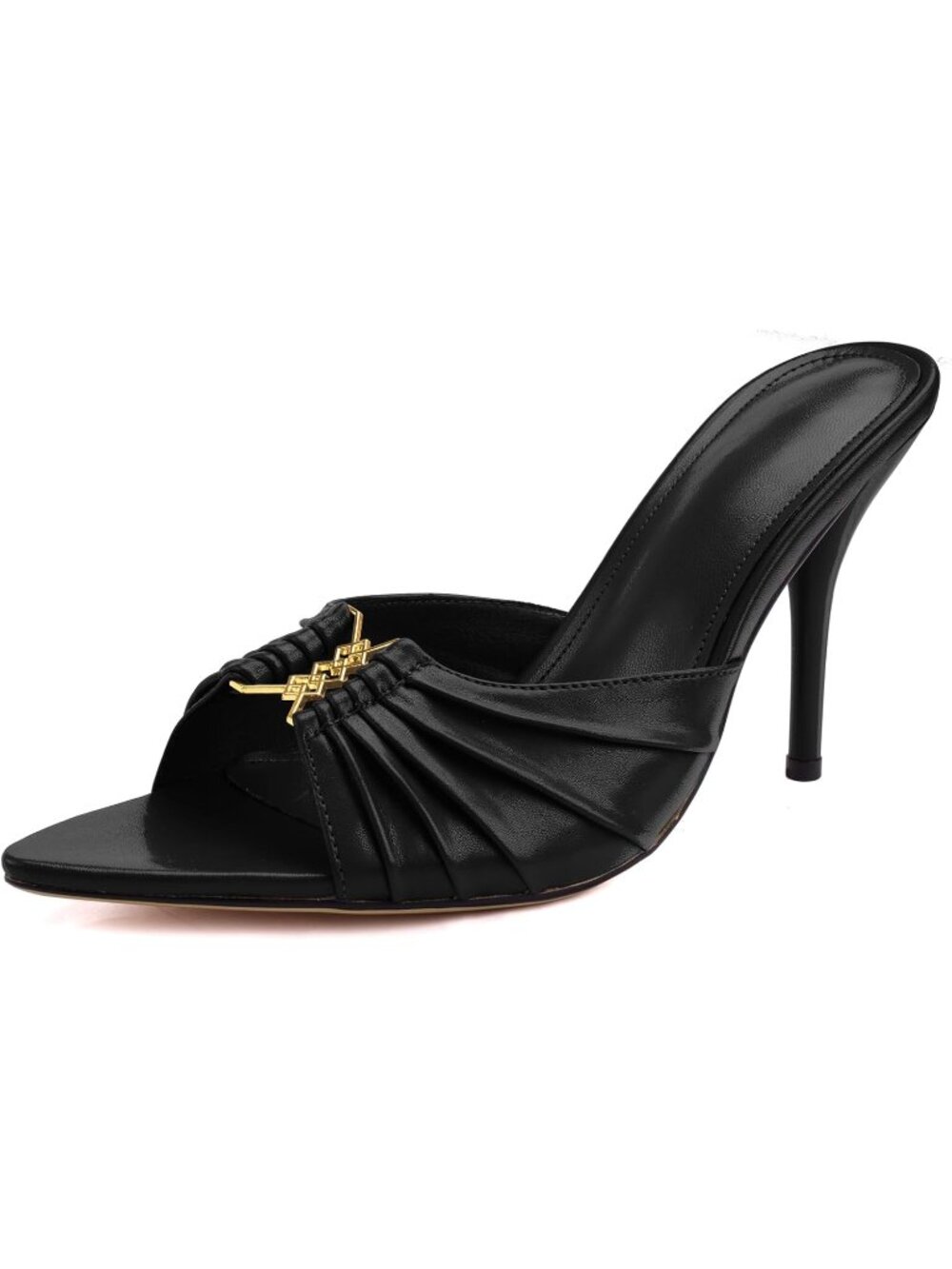 Women's Black Pointed Toe Stiletto Mules 3.7-Inch Slip-On Heeled Party Shoes